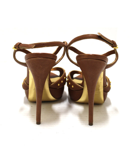 Miu Miu Brown Leather Gladiator Pump鞋鞋尺寸41/9。