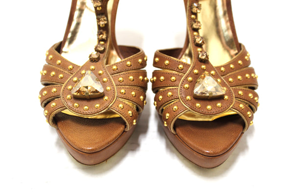 Miu Miu Brown Leather Gladiator Pump Shoes Size 41/9.