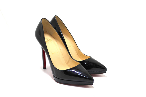 Christian Louboutin 黑色漆皮 Pigalle Plato 120 高跟鞋，尺寸 38