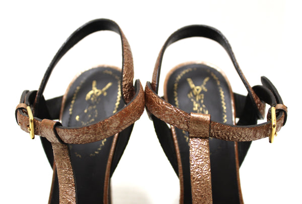 Yves Saint Laurent YSL Metallic Bronze Tribute Platform Sandals Size 36