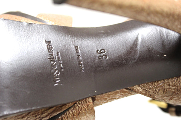 Yves Saint Laurent YSL Metallic Bronze Tribute Platform Sandals Size 36