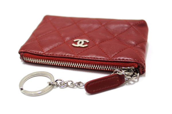 Chanel Red Quilted Lambskin Leather Classic Zipped Key Coin Purse
