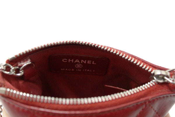 Chanel Red Quilted Lambskin Leather Classic Zipped Key Coin Purse