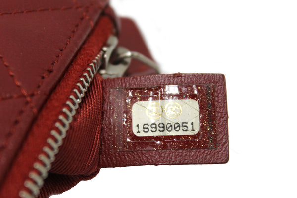香奈兒紅縫羊皮皮革經典Zipped鑰匙硬幣錢包