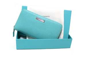 新的Tiffany＆Co。Blue Calfskin皮革長Zippy錢包
