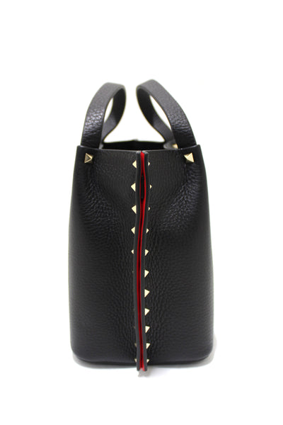 NEW  Valentino Garavani Black Rockstud Grainy Calfskin Leather Crossbody Handbag
