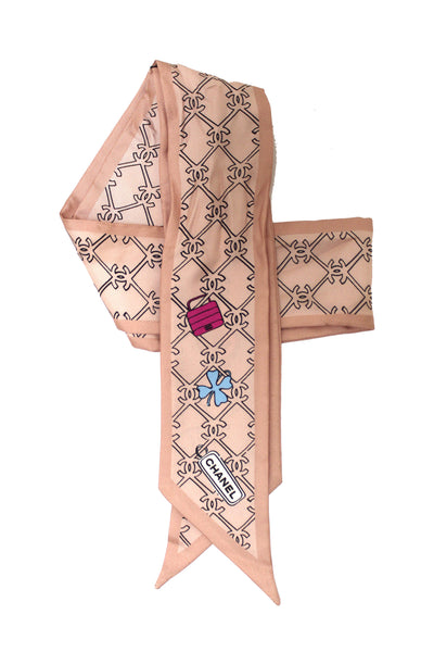 香奈兒（Chanel）粉紅色幸運符絲綢絲綢Twilly Bandeau圍巾