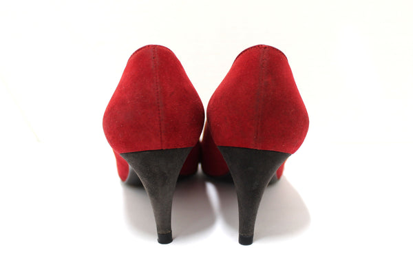 Louis Vuitton Deep Red Suede Leather Heel Shoes Size 38