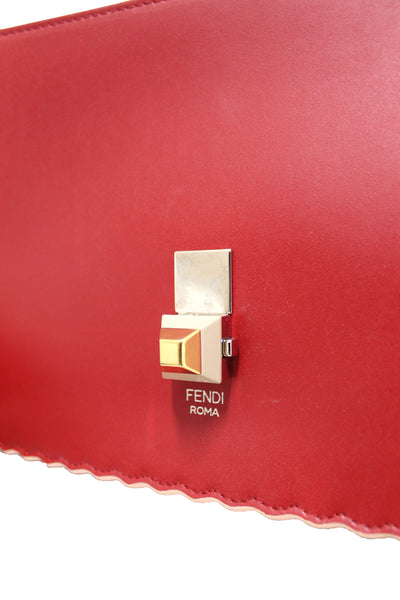 Fendi Red Scallop Leather Mini I Kan Chain Shoulder Bag