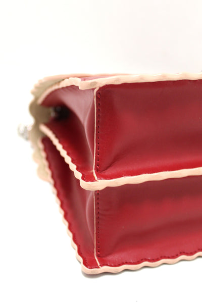Fendi Red Scallop Leather Mini I Kan Chain Shoulder Bag