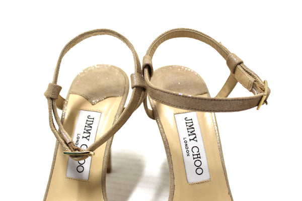 Jimmy Choo Champagne Gold Glitter Pandora Pump Heel Sandal Size 37