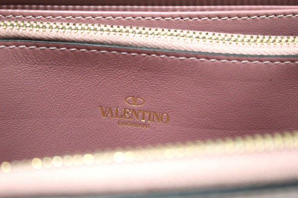 Valentino Garavani Rose Calfskin Rockstud Zippered Long Wallet