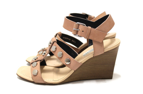 Balenciaga淡粉紅色皮革螺柱涼鞋楔鞋尺寸35.5
