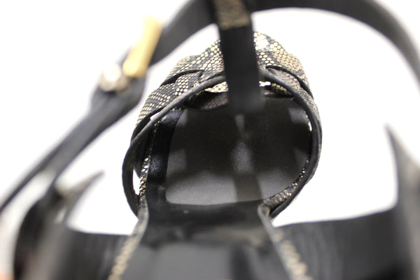 Saint Laurent 金屬黑色/金色蟒蛇紋壓紋皮革致敬厚底涼鞋 39 碼