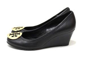 Tory Burch Black Leather Sally Wedge Size 6