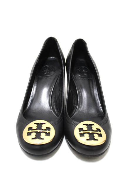 Tory Burch Black Leather Sally Wedge Size 6