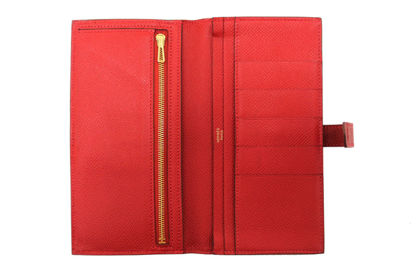 Hermes Darke Red Chevre Leather Bearn Long Bifold Wallet