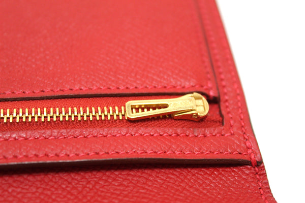 Hermes Darke Red Chevre Leather Bearn Long Bifold Wallet