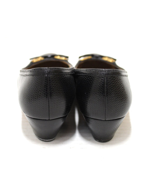 Salvatore Ferragamo Black Snakeskin Embossed Leather Pumps Size 6.5