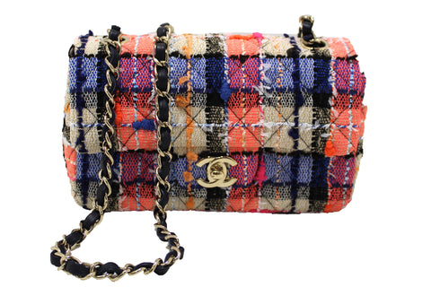 Chanel Multicolor Tweed Quilted Classic Mini Rectangular Flap