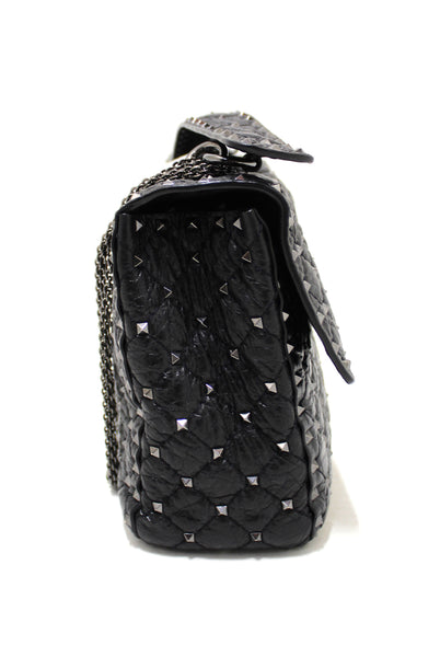 Valentino Garavani Black Quilted Nappa Leather Rockstud Spike Large Shoulder Bag
