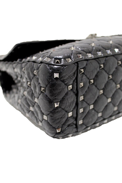 Valentino Garavani Black Quilted Nappa Leather Rockstud Spike Large Shoulder Bag