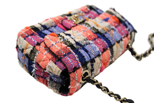 Chanel Multicolor Tweed Quilted Classic Mini Rectangular Flap