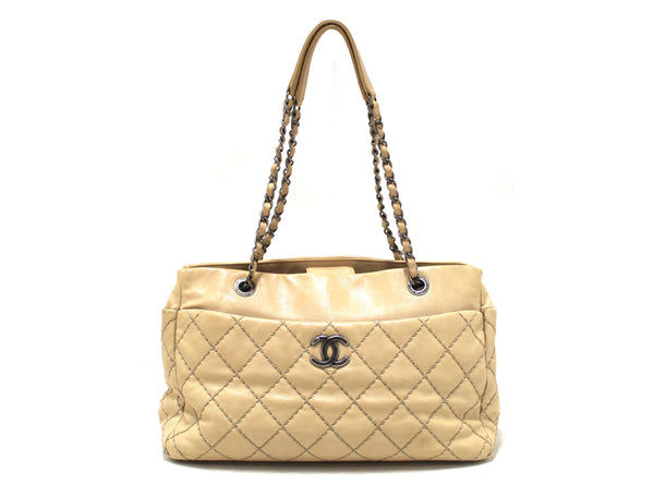 Chanel 31 Rue Cambon Paris Beige Stitched Quilted Lambskin Leather