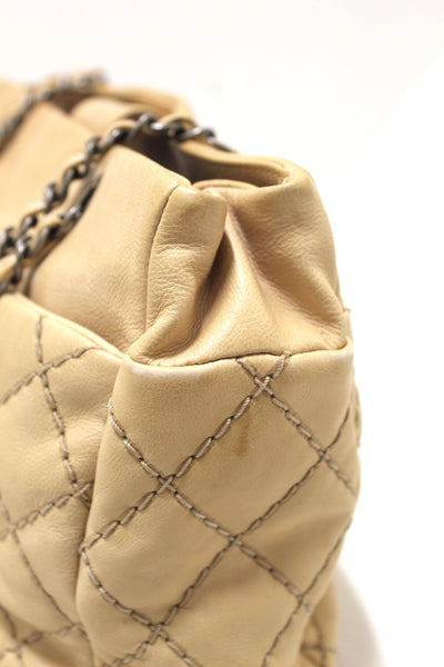 Chanel 31 Rue Cambon 巴黎米色縫線絎縫小羊皮皮革托特包肩包