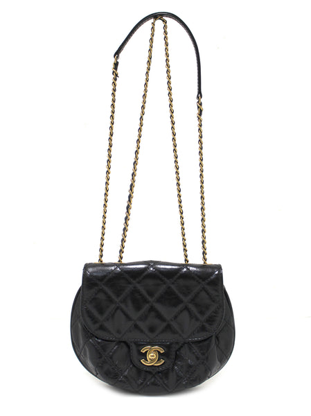 Chanel Black Aged Calfskin Quilted Mini Haft Moon Bag