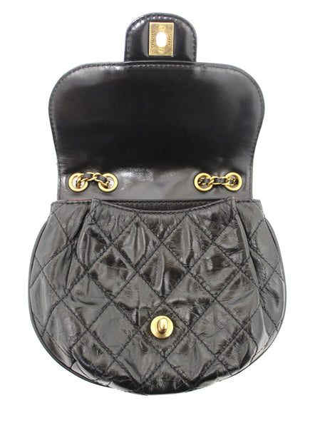 Chanel Black Aged Calfskin Quilted Mini Haft Moon Bag