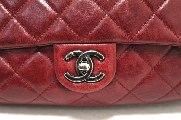 Chanel Red Aged Calfskin Leather Quilted Medium Easy Flap Shoulder Bag