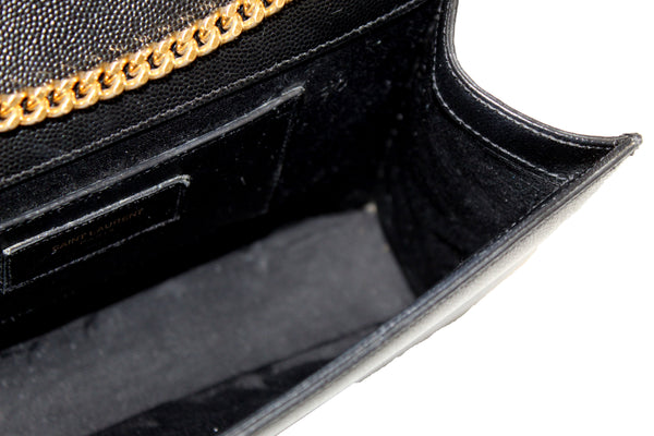 Saint Laurent Black Grain De Poudre Embossed Leather Medium Kate Bag