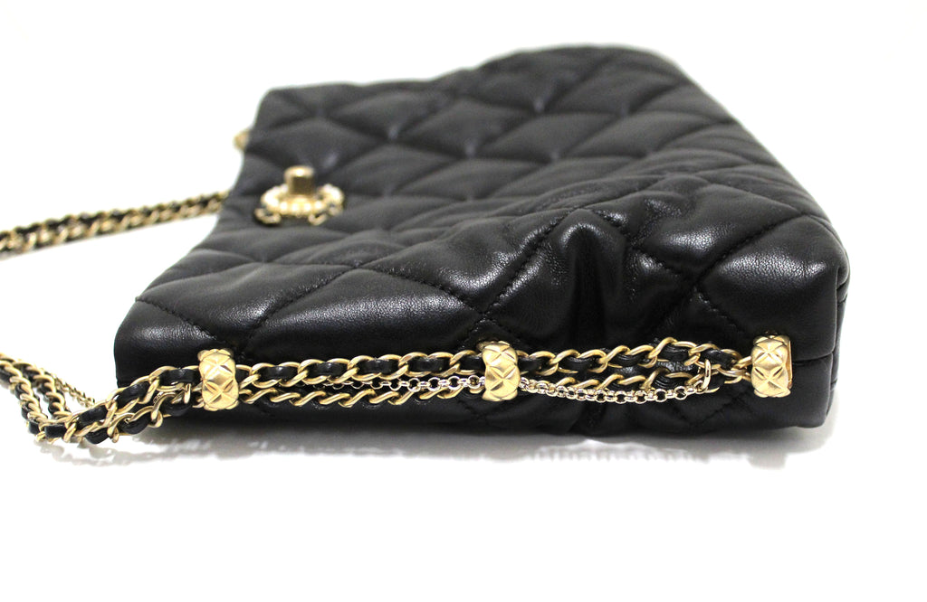Quilted Book Wallet on Chain WOC Black Lambskin Gold Hardware