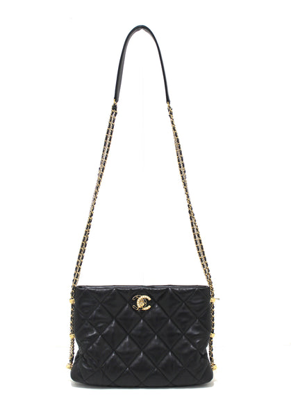 Chanel Black Lambskin Quilted Crush on Chains Hobo Bag