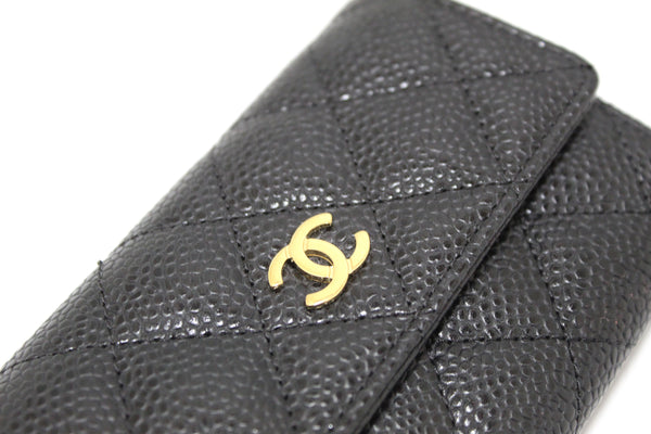 Chanel Black Caviar Quilted Leather CC Flap Card Holder