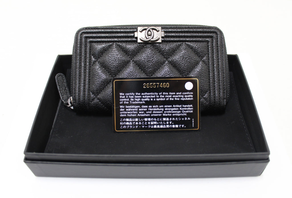 NEW Chanel Black Quilted Caviar Leather Boy Small Zip Around