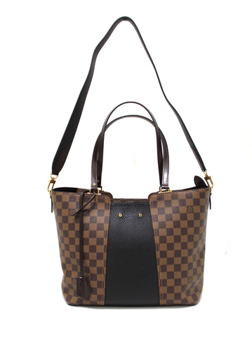 Louis Vuitton Damier Ebene 黑色皮革平紋針織手提包