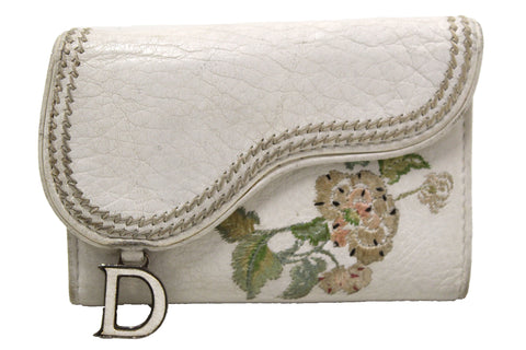 Christian Dior Vintage Saddle White Leather 6 Key Rings Holder