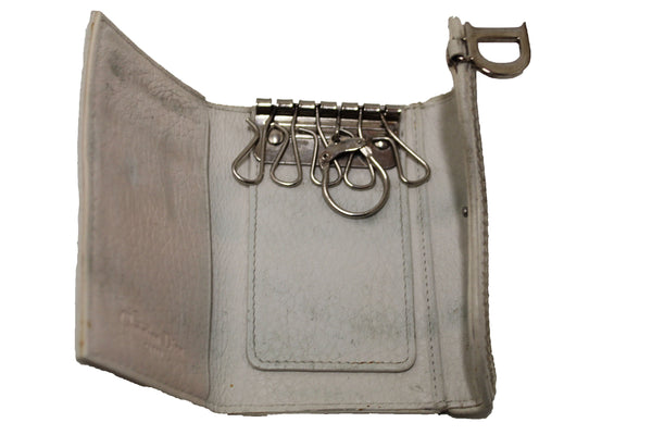 Christian Dior Vintage Saddle White Leather 6 Key Rings Holder
