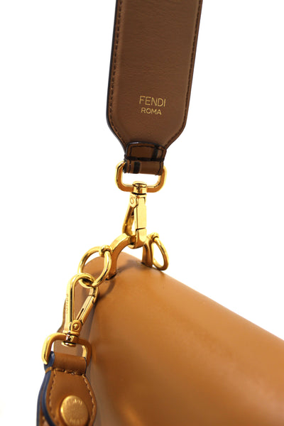 Fendi Brown Scallop Leather Mini I Kan Chain Shoulder Bag with Extra Fendi Strap