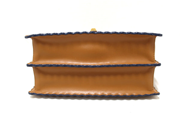 Fendi Brown Scallop Leather Mini I Kan Chain Shoulder Bag with Extra Fendi Strap