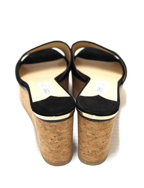 Jimmy Choo Black Suede Leather Cork Wedge Platform Heel Shoes size 39