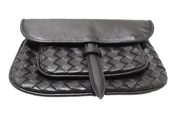 Bottega Veneta Black Intrecciato Leather Mini Flap Chain Crossbody Bag