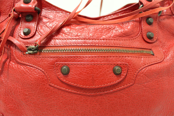 Balenciaga Red Classic City Lambskin Leather Shoulder Bag