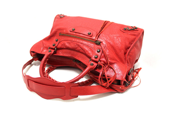 Balenciaga Red Classic City Lambskin Leather Shoulder Bag