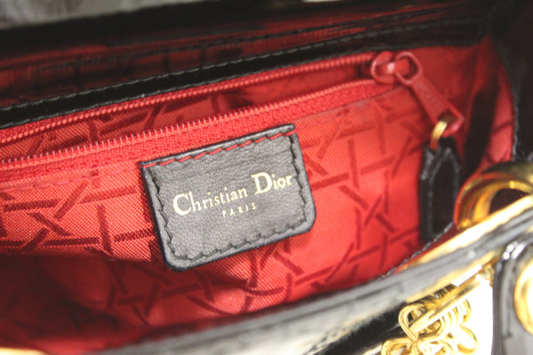 Christian Dior 黑色漆皮 Cannage 迷你 Lady Dior 包
