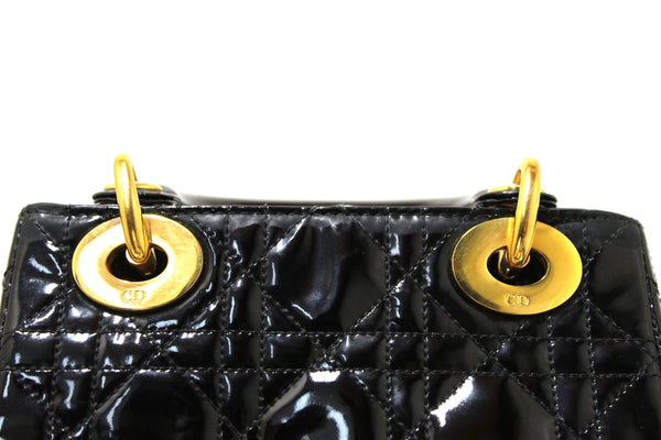Christian Dior Black Patent Leather Cannage Mini Lady Dior Bag
