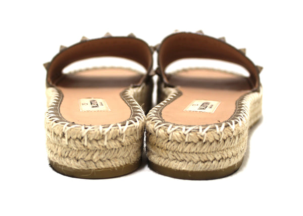 Valentino Metallic Gold Rockstud Espadrilles Flat Slide Sandal Shoes 37