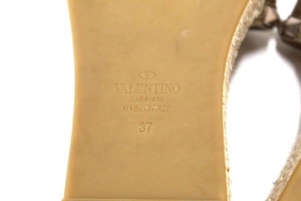 Valentino Metallic Gold Rockstud Espadrilles Flat Slide Sandal Shoes 37